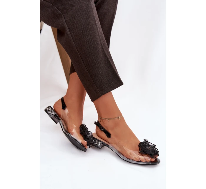 Průhledné sandály na nízkém podpatku s kamínky a ozdobou D&A model 21908359 Černé - S.Barski