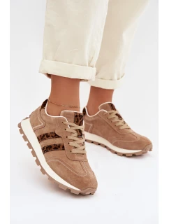 Dámské semišové tenisky na platformě Leopardí vzor model 22013938 Hnědé - S.Barski