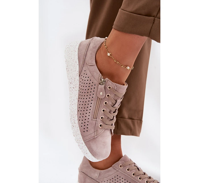 Semišové dámské polobotky se zipem Béžové Cemela