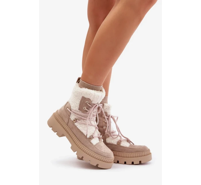 Kotníkové boty s beránkovým kožíškem béžové Merilana Kotníkové boty s beránkovým kožíškem béžové Merilana