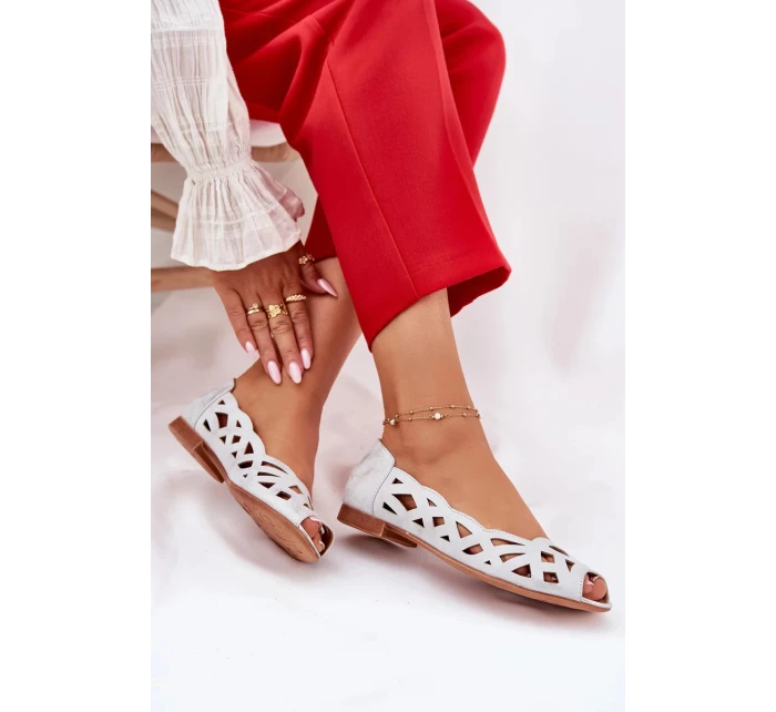 Dámské perforované baleríny s otevřenou špičkou Calgis – stříbrné