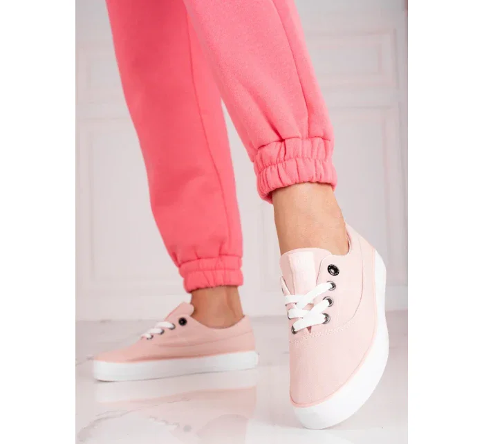 Krásné růžové dámské  tenisky bez podpatku