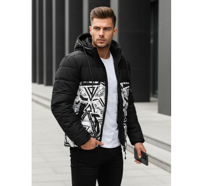 Pánská prošívaná zimní bunda s kapucí černá model 21995772 - Dstreet