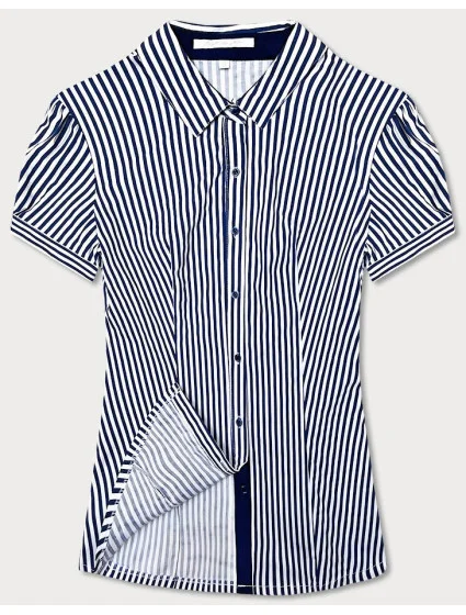 Tmavě modro-bílá dámská pruhovaná košile s krátkými rukávy (SSD2021D) Tmavě modro-bílá dámská pruhovaná košile s krátkými rukávy (SSD2021D)