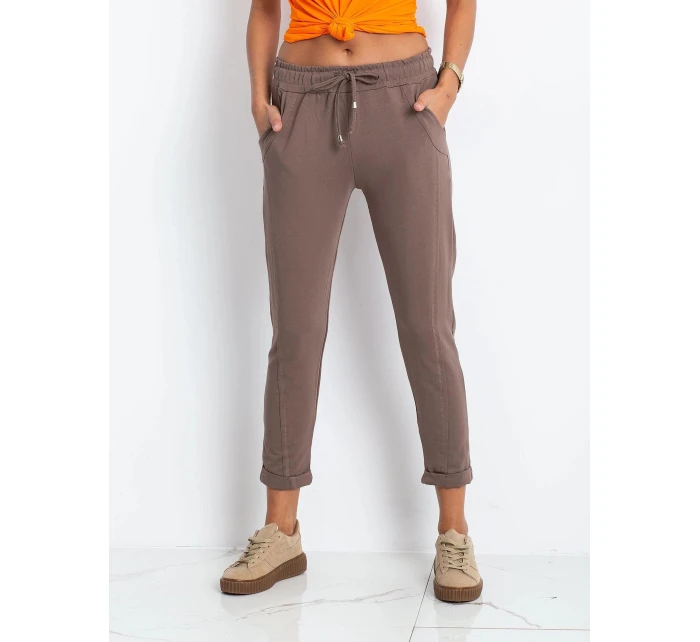 Dámské úpletové kalhoty typu chino v čokoládové barvě model 21470499 - Factory Price