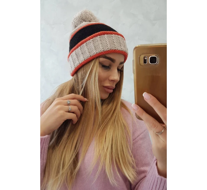 Dámská čepice Kinga K297 černá+červená+béžová Dámská čepice Kinga K297 černá+červená+béžová