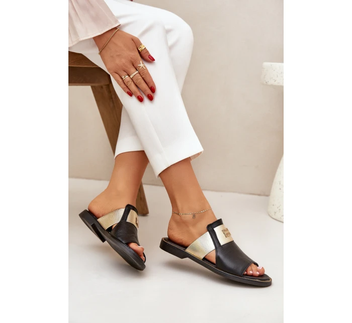 Elegantní Pantofle Z Přírodní Kůže Na Plochém Podpatku model 21684075 Černé - Zazoo Elegantní Pantofle Z Přírodní Kůže Na Plochém Podpatku model 21684075 Černé - Zazoo