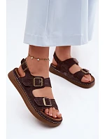 Kožené Semišové Dámské Sandály S Přezkami Vinceza 79620 Čokoládové