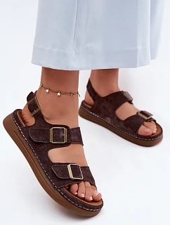 Kožené Semišové Dámské Sandály S Přezkami Vinceza 79620 Čokoládové