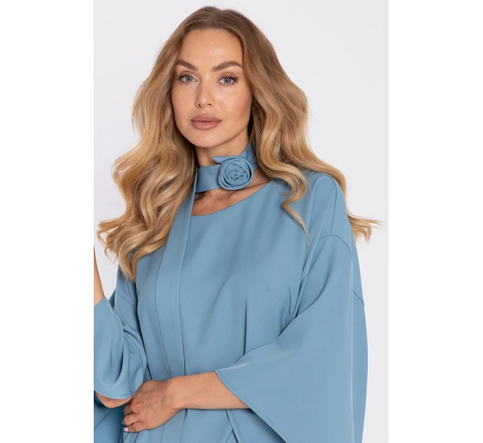 model 22040621 Šaty s ozdobnými širokými rukávy nebesky modré - Moe