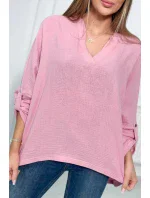 Mušelínová halenka s ohrnutými rukávy světle růžová Mušelínová halenka s ohrnutými rukávy světle růžová