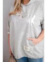 Dámská mikina Plus Size viskózová s kapucí a klokaní kapsou šedý melír