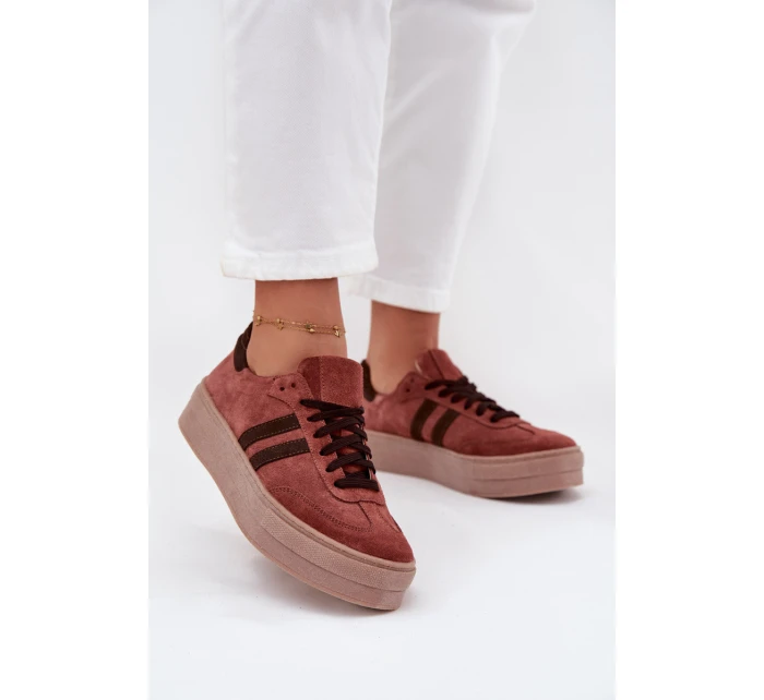 Dámské semišové tenisky na platformě Zazoo N1068S2 Hnědé