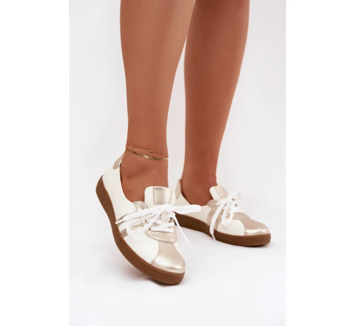 Kožené dámské polobotky typu barefoot Zazoo N1341 bílozlaté