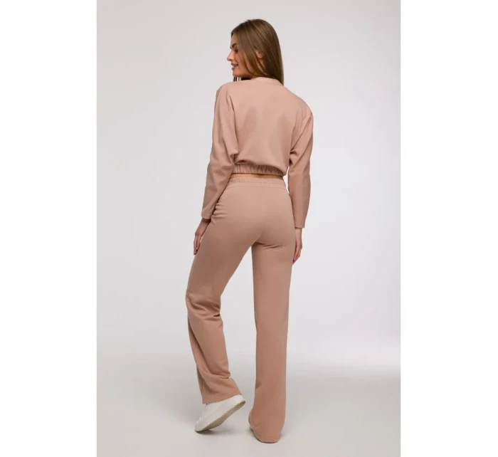 B296 Široké kalhoty s předními švy - mocca