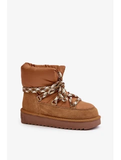 Semišové dámské sněhule s hrubým šněrováním D.Franklin Hnědé