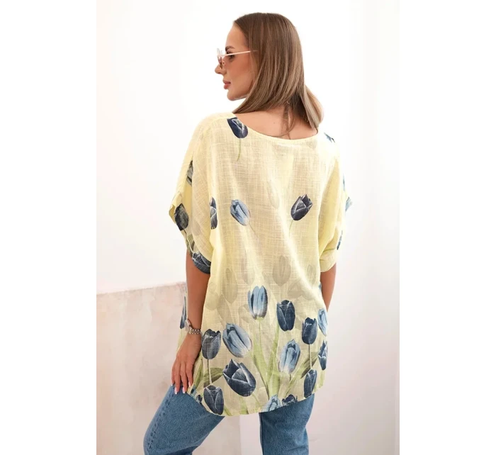 Dámská bavlněná košile s květinovým vzorem žlutý Dámská bavlněná košile s květinovým vzorem žlutý