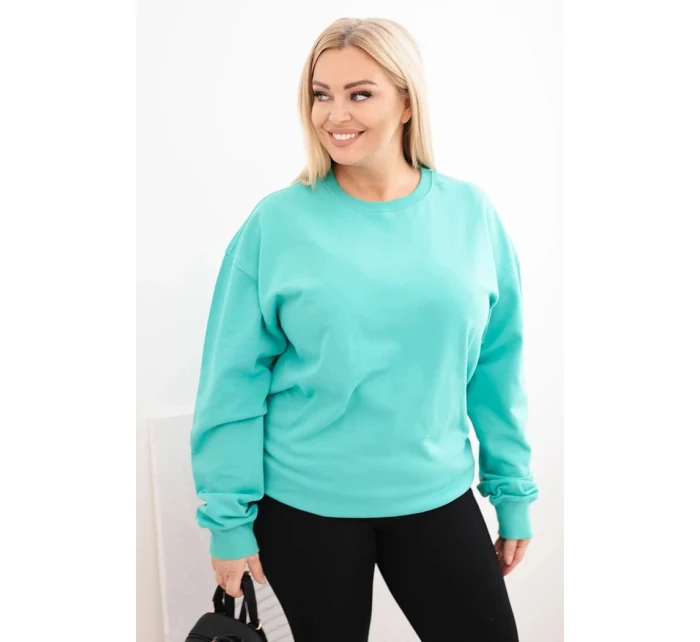 Dámská mikina Plus Size bavlněná basic s kulatým výstřihem mátová Dámská mikina Plus Size bavlněná basic s kulatým výstřihem mátová