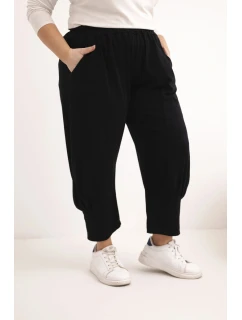 Dámské kalhoty Plus Size s nízkým sedem a gumou v pase černé