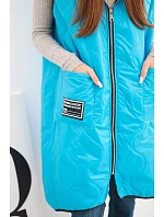 Dámská prošívaná vesta Plus Size s kapucí model 22064343 na zip tyrkysová - K-Fashion