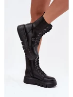 Zamszové Botky Workery Na Masivní Platformě Koturnie Černé Lavica