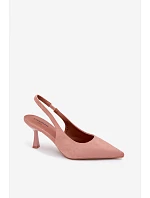 Dámské sandály na podpatku z imitace semiše Růžové Saria