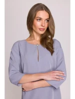 Šaty uvolněného střihu s výstřihem s šedá model 20966109 - STYLOVE Šaty uvolněného střihu s výstřihem s šedá model 20966109 - STYLOVE