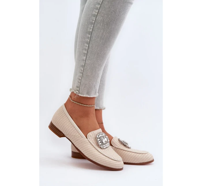 Dámské mokasíny na plochém podpatku s broží Béžová D&A Dámské mokasíny na plochém podpatku s broží Béžová D&A
