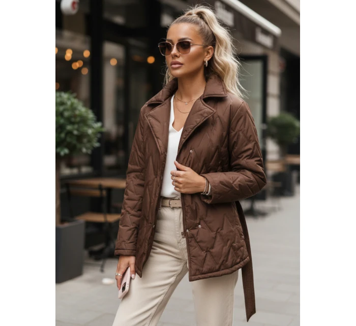 Dámská přechodná bunda s pruhem hnědá FashionStreet TY5586