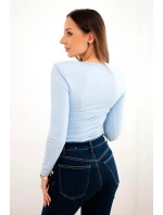 Dámská blůza s výstřihem do V a dlouhým rukávem modrá
