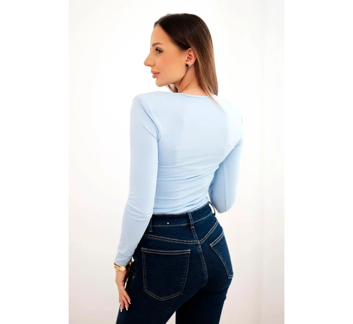 Dámská blůza s výstřihem do V a dlouhým rukávem modrá