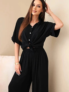 Dámský viskózový model 22185769 komplet se širokými kalhotami černý - K-Fashion