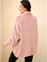 Dámský oversize svetr s přídavkem se a širokými rukávy tmavý pudrově růžová model 22391384 - K-Fashion Dámský oversize svetr s přídavkem se a širokými rukávy tmavý pudrově růžová model 22391384 - K-Fashion
