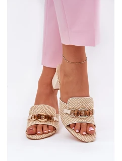 Dámské Pantofle Na Podpatku S Dekorací Béžové model 21689677 - Boto