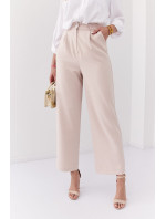 Elegantní kalhoty s vysokým pasem ve světle béžové barvě