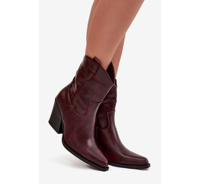 Dámské kotníkové boty na podpatku D8271 Vínová - Sweet Shoes