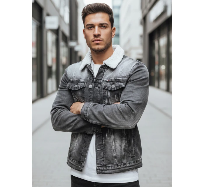 Pánská zateplená džínová bunda s ovčí kůží černá FashionStreet TX4230z