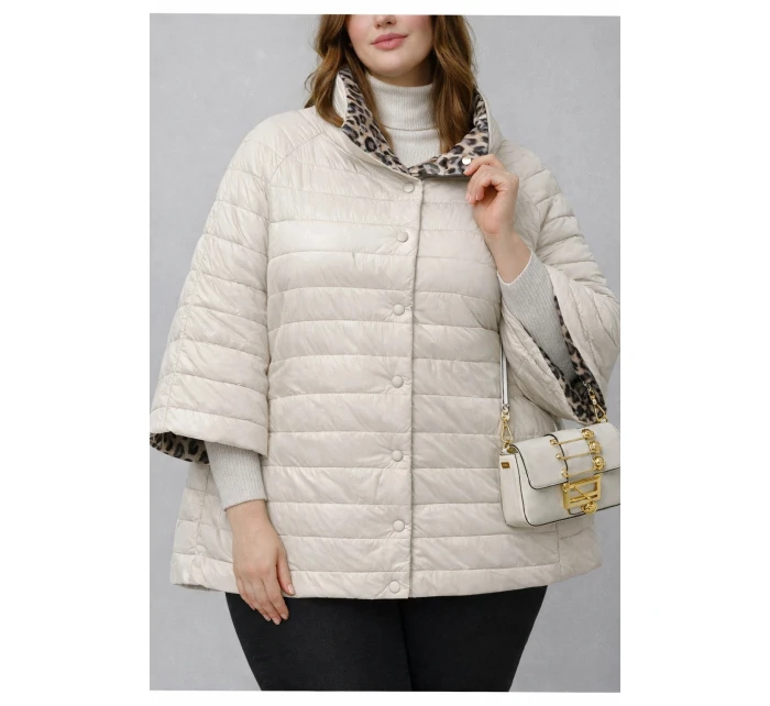 Dwustronna kurtka damska plus size z rękawem 3/4 Goodlookin ecru/panterka (M6-6308-12)