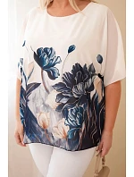 Dámská halenka Plus Size s květinovým potiskem a volným rukávem jeansová