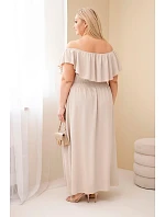 Dámské šaty Plus Size s volánem a elastickým pasem béžová