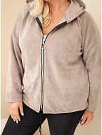 Dámská mikina Plus Size manšestrová s kapucí a zipem oversize fango zelená Dámská mikina Plus Size manšestrová s kapucí a zipem oversize fango zelená