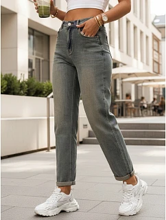 Dámské šedé džíny s vysokým pasem ve střihu mom fit FashionStreet UY3002