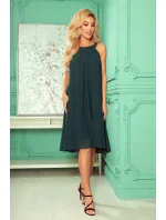 ALIZEE - Dámské šifonové šaty v lahvově zelené barvě s vázáním 350-4 ALIZEE - Dámské šifonové šaty v lahvově zelené barvě s vázáním 350-4