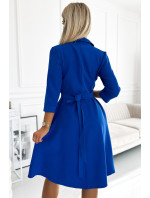 SANDY - Světle modré rozšířené dámské košilové šaty s páskem 286-6