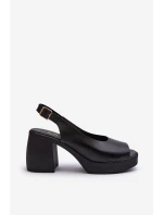 Zazoo 40376 Kožené sandály na masivním podpatku Černé