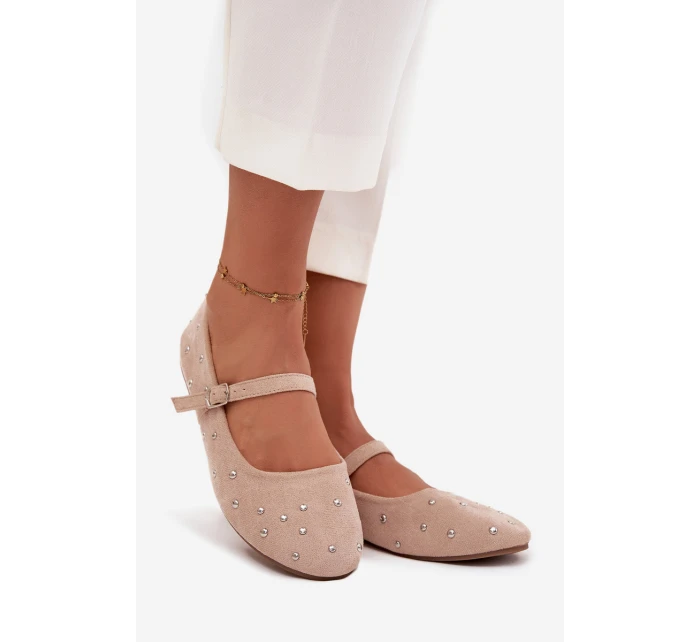 Zdobené dámské baleríny s páskem růžové model 21710842 - Boto