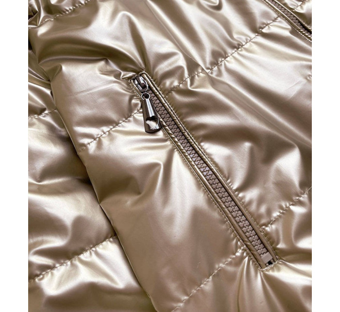 Lesklá dámská oversize bunda v barvě kapučíno (2021-06)