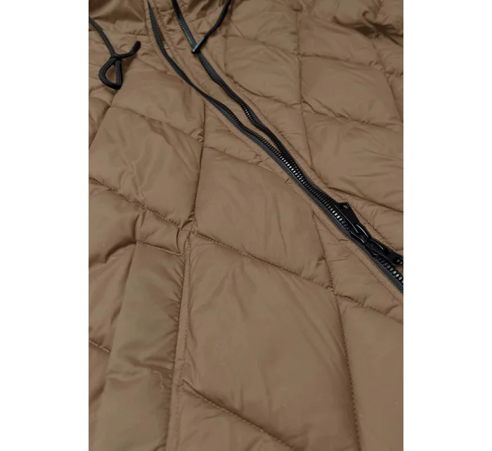 Dlouhá dámská zimní bunda ve velbloudí barvě s kapucí Libland (7832)