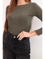 Dámská blůza z kašmíru s kulatým výstřihem a dlouhým rukávem khaki Dámská blůza z kašmíru s kulatým výstřihem a dlouhým rukávem khaki