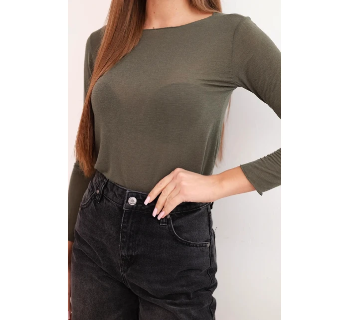 Dámská blůza z kašmíru s kulatým výstřihem a dlouhým rukávem khaki Dámská blůza z kašmíru s kulatým výstřihem a dlouhým rukávem khaki